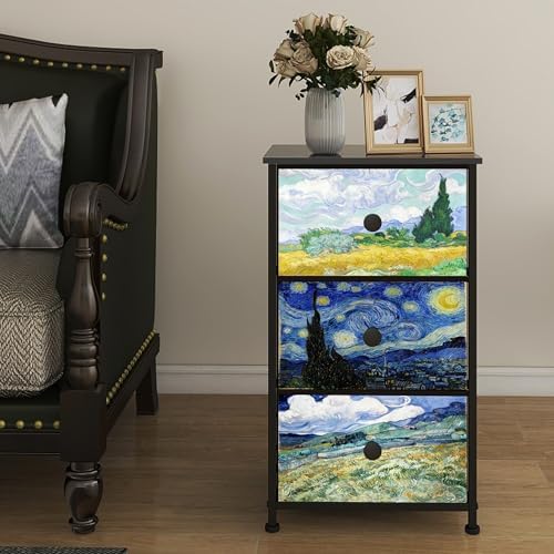 Cassettiera con 3 cassetti in tessuto Van Gogh armadietto comodico da toeletta per camera da letto, armadio industriale corridoio, soggiorno, cameretta dei bambini