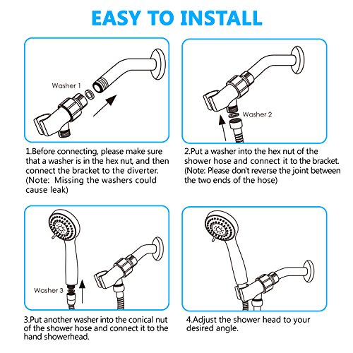 Benewell Handheld High Pressure Shower Head with Hose, Bracket and Teflon Tape - Easy Installation Rainfall Hand Held Showerhead & Adjustable Mount, Best for Massage,Spa - Thumbnail 3