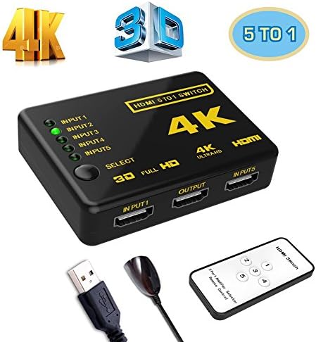 HDMI Switcher Box 4K 3D 2160P 5 Port Mini Type - With Remote for HD-DVD SKY-STB PS3 XBOX36