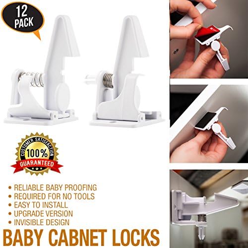 Baby proofing New 12 Pack baby safety child proof drawer Child safety baby proof cabinet Quick and Easy No Tools,cabinet lock White drawer locks childproof drawer locks with 3M( RED) Adhesive,
