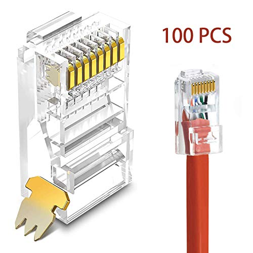 100-PCS-Cat6-RJ45-Ends-RJ45-Connector-Cat6-Cat5e-Cat5-RJ45-Connector-Ethernet-Cable-Crimp-Connectors-UTP-Network-Plug-for-Solid-Wire-and-Standard-Cable-Transparent100-Pack