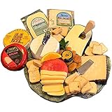GiftWorld Gourmet Cheese Sampler with Crackers Gift Basket Assortment - Brie, Manchego, Gouda & Horseradish Cheddar - Cheese
