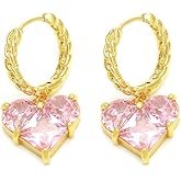 18K Gold Plated Sparkling Halo Heart Hoop Earrings Women Drop Earrings, CZ Full Heart Drop Earrings, Ari Heart Huggie Earrings for Women, Fashion Jewelry,Gift for Women