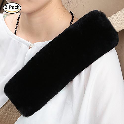 Car Seatbelt Covers,Diaoaokiss Soft Sheepskin Seatbelt Pads for Adults and Kids, Suitable for Car,Backpack and Shoulder Bag-2 Pack(Black)