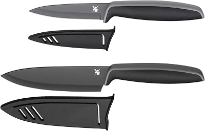 Wmf touch conjunto de 2 facas com capa protetora cor preto, faca de cozinha 24 cm e faca multiuso 20,5 cm
