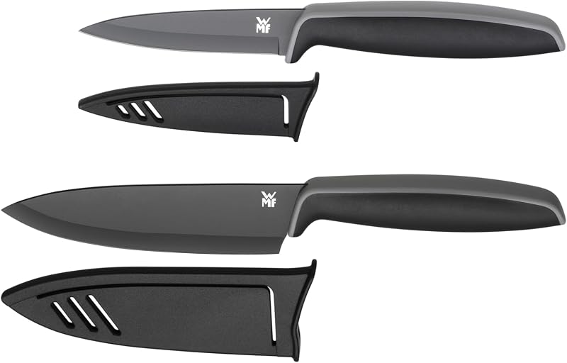 Wmf touch conjunto de 2 facas com capa protetora cor preto, faca de cozinha 24 cm e faca multiuso 20,5 cm