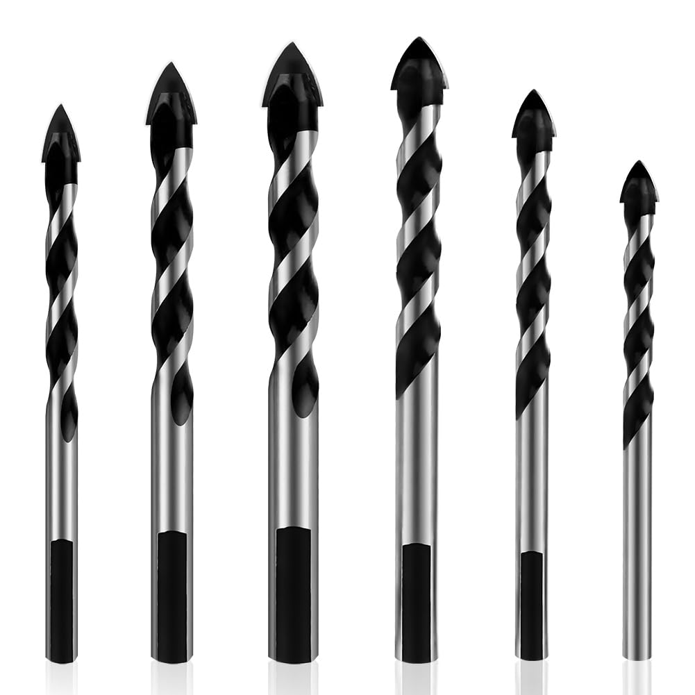 flintronic Drill Bits Set, 6PCS Tungsten Carbide Masonry Drill Bit Set for Porcelain Ceramic Tile, Concrete, Brick Wall, Glass, Mirrors, Plastic Masonry and Wood (4, 6, 6, 8, 10,12mm) — image 1