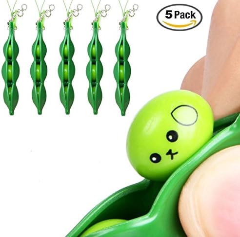 Fidget Toys, Squeeze-a-Bean Soybean Stress Relieving Keychain Mobile Chain Fidget,Anti-anxiety Stress Relief Toys,Release Stress and Anxiety, OCD, ADD, ADHD (5 PCS)