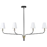 ALBHH Modern 42" Linear Chandelier for Kitchen Island & Dining Room - 4-Light Black and Gold Finish with White Fabric Shades,