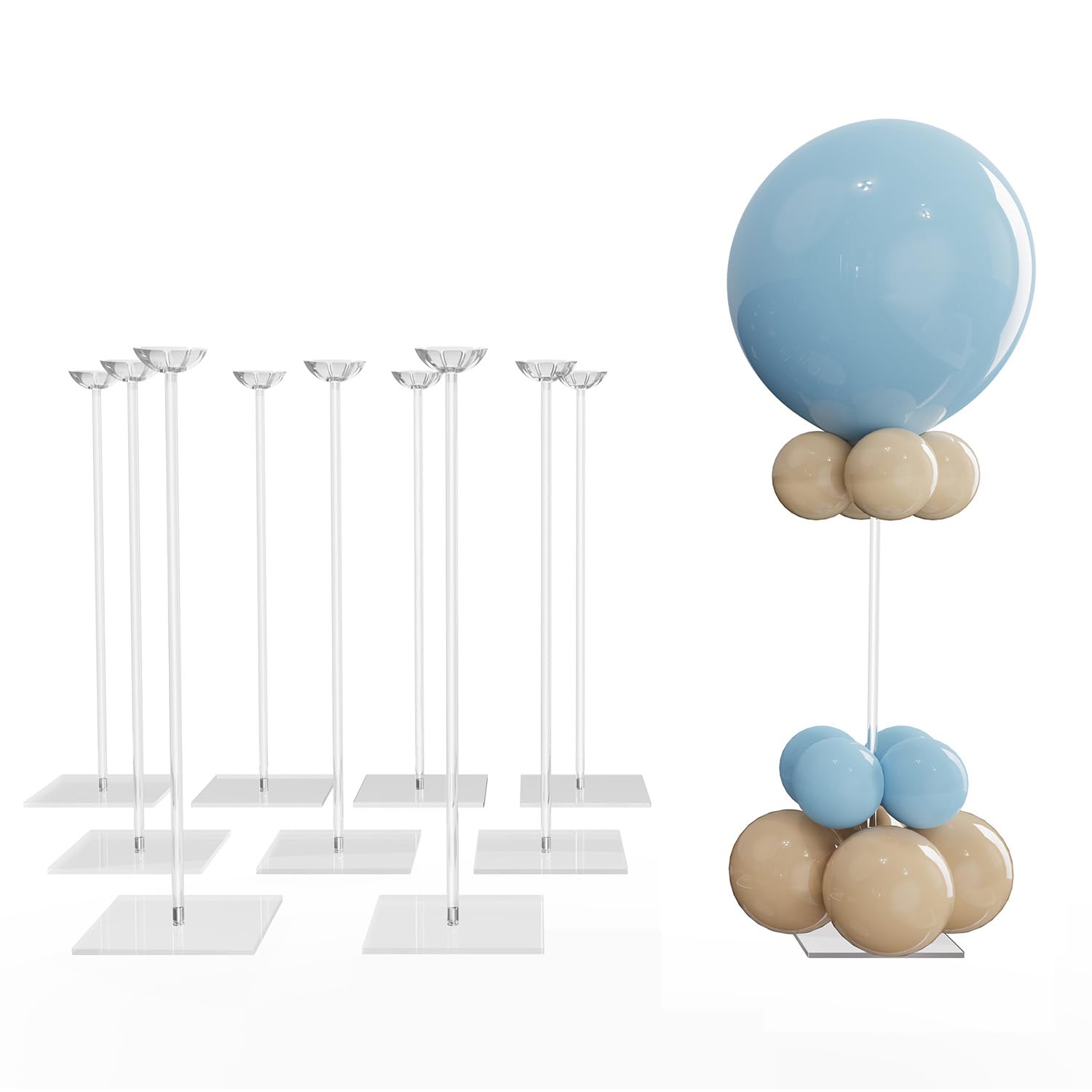 YALLOVE Clear Acrylic Tabletop Balloon Stand Kit, 60 CM 10 Pack Balloon Stick Holder with Base for Centerpiece Party Decoration (Balloons Not Included)