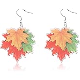 LQRI Acrylic Tricolor Autumn Leaf Earrings Women Maple Leaf Drop Dangle Earrings Autumn Maple Leaf Jewelry Thanksgiving Gift