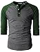 H2H Men's Slim Fit Casual Henley Raglan Baseball Knit T-Shirt with Colorblocked DarkGreen US S/Asia M (CMTTS0174)