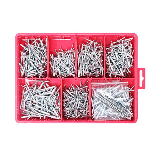 T.K. Excellent Small Head Aluminum Steel Mandrel Pop Rivets Assortment Kit,570Pcs +Free Drill 3 Pcs