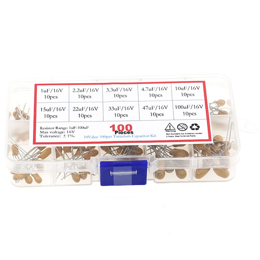 Fasizi 10Values 16V 1uF~100uF Tantalum Capacitor Assorted kit with Plastic Box - 100PCS