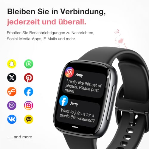 Smartwatch Women Men, 1.85 Inch AMOLED Touch Screen, Fitness Tracker with Bluetooth Calls & AI, Heart Rate, SpO2, Sleep & Women's Cycle Tracking, 100+ Sports Modes, 3ATM Waterproof for iOS & Android