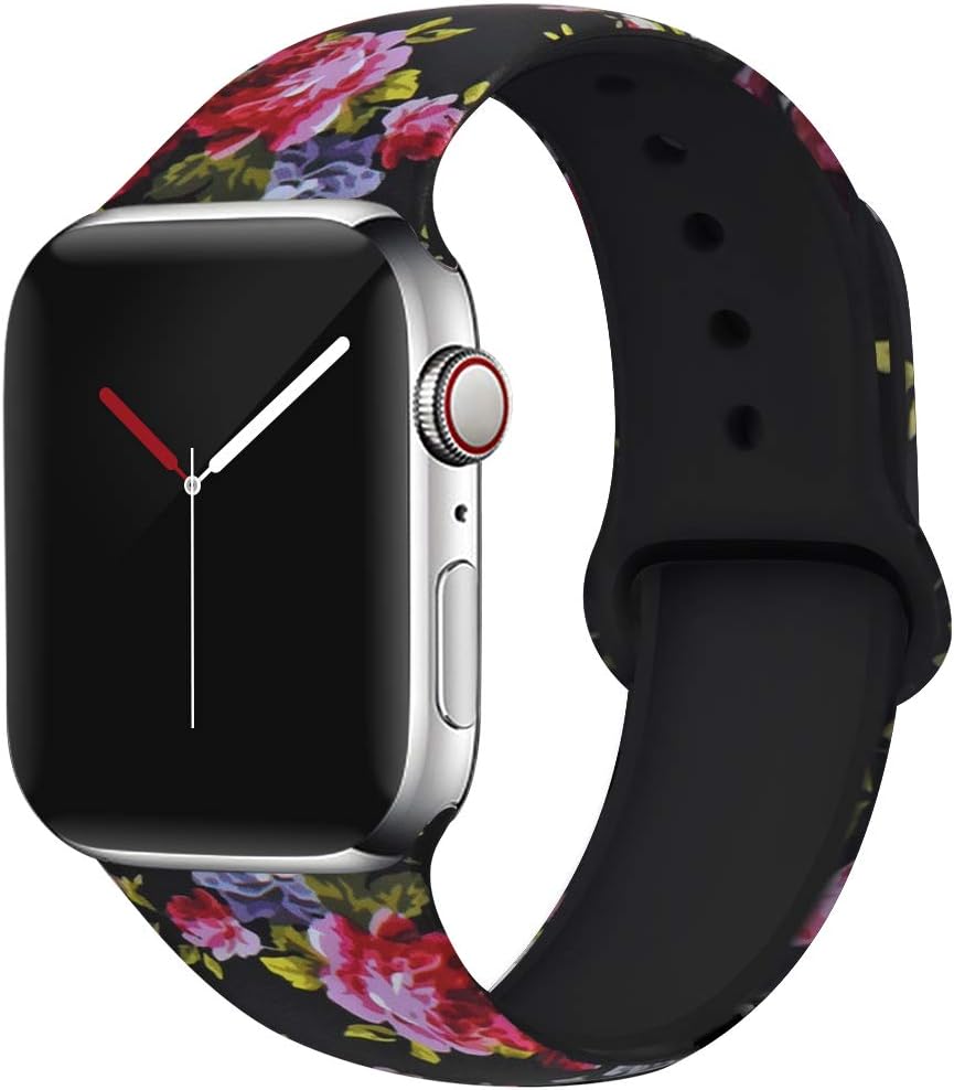 OriBear Compatible with Apple Watch Band 40mm 38mm Elegant Floral Bands for Women Soft Silicone Solid Pattern Printed Replacement Strap Band for Iwatch Series 4/3/2/1 M/L Gorgeous Flowers
