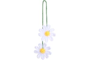 Ymapinc Crochet Car Accessories, Cute Hanging Rear View Mirror Decor Daisy Flower Charm for Women Handmade Knitted BOHO Aesthetic Pendant(Cotton)