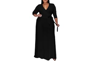 Runwind Plus Size Dresses for Women Floral Maxi Dress Flowy 3/4 Sleeve with Belt