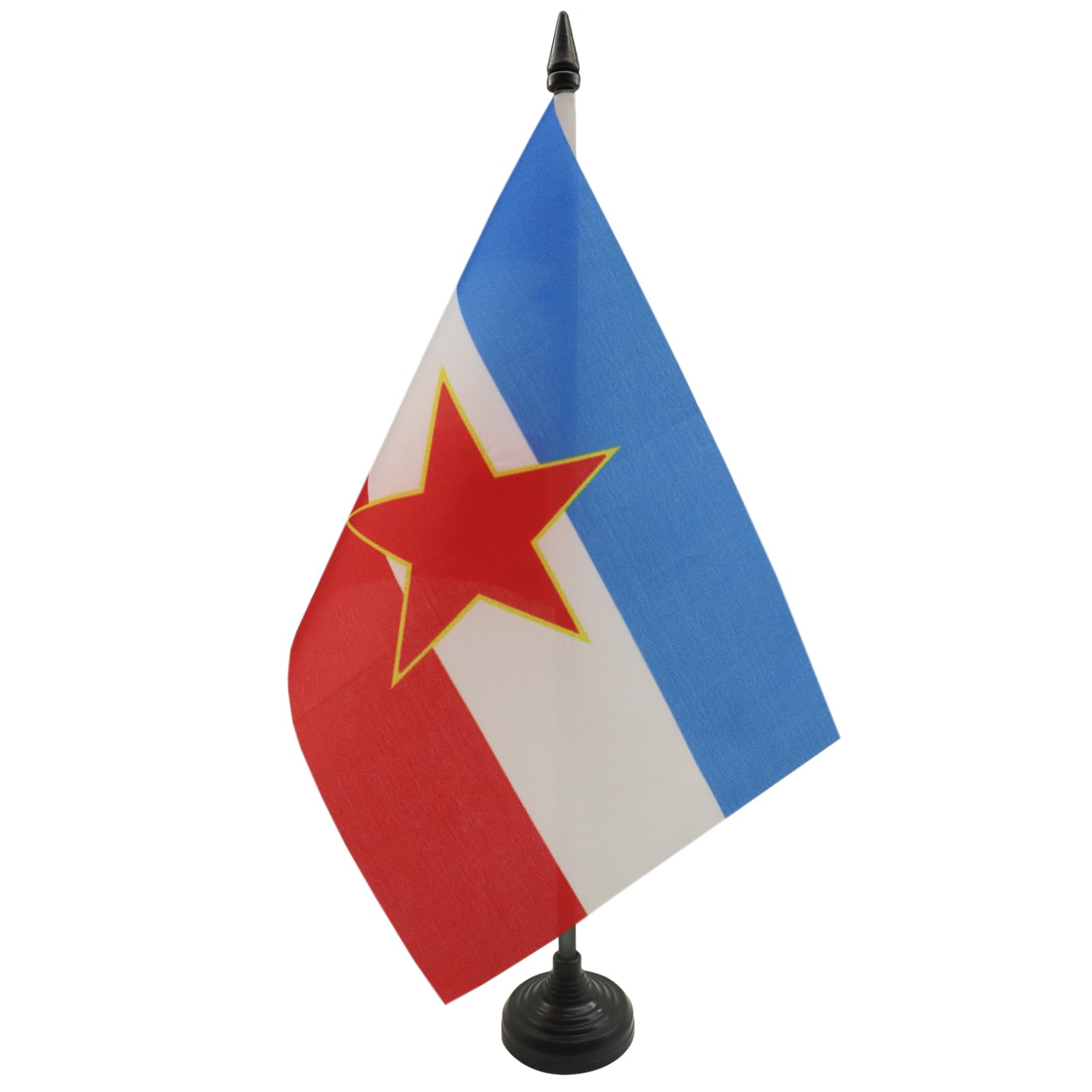 AZ FLAG Yugoslavia Table Flag 5'' x 8'' - Yugoslavian Office Decoration 100% Polyester 21 x 14 cm - Mini Desk Flag with Pole and Black Plastic Base