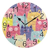 LUCASE LEMON ALEX Cute Funny Cats Kitty Colorful Round Acrylic Wall Clock Non Ticking Silent Clocks for Home Decor Living Room Kitchen Bedroom Office School