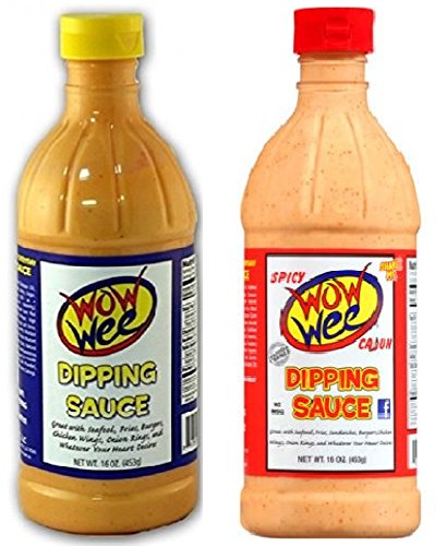 Wow Wee Dipping Sauce Bundle - One each of Original 16 Ounce and Spicy Cajun 16 Ounce Bottles