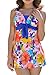 wantdo Women's Plus Size One Piece Swimsuit Floral Printed Swimdress Cover Up Skirtini Bathing Suit
