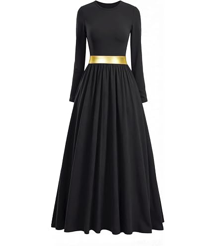 REXREII Women Praise Dance Robe Metallic Waistband Long Sleeve Liturgical Worship Dress Chiffon Skirt Lyrical Costume Purple S : Clothing, Shoes & Jewelry