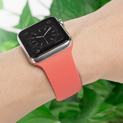 Youther for Apple Watch Bands, Soft Silicone Strap Replacement Wristbands for Apple Watch Sport Series 3 Series 2 Series 1 Coral red 42mm S/M