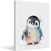 BIWSHA Baby Penguin Abstract Watercolor Wall Art Prints, Animal Pictures Wall Decor Penguin Nursery Art Painting Gift for Living Room Bedroom Kids Bathroom Office 11x14 Inch