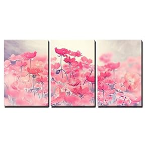 Field of Bright Red Poppy Flowers x3 Panels