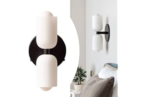 Double Cylinder Wall Sconce, Mid Century Modern Gold Vanity Light Fixture with White Glass Shade, 2-Light Bedside Lamp, Decor