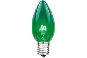 Novelty Lights Christmas Replacement Bulbs - Outdoor Individual Bulbs for Events, Holiday Parties, Patios, and More - C7/E12 Candelabra Base, 5 Watt Lights (Green, 25 Pack)