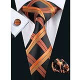 Hi-Tie Mens Orange Silk Tie Hanky Cufflinks set 6 Styles for Choose