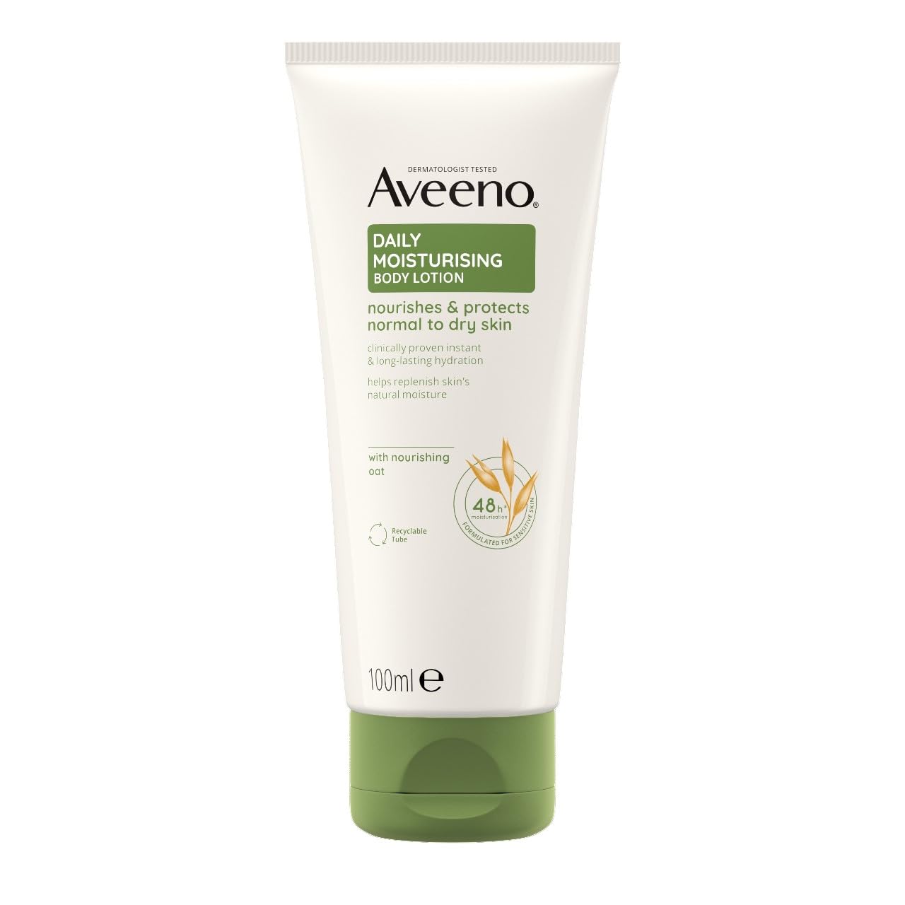 Aveeno Daily Moisturising Body Lotion Fragrance Free 100 ml with Nourishing Oats, Ideal for Sensitive Skin, Provides Deep Hydration and Long-Lasting Protection for Healthy Skin