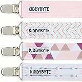 Premium Baby Pacifier Clip for Girl by KiddyByte - 4 Pack Teething Clips Accessory for Babies & Infants - Soft, Wrinkle Free Fabric with Metal End to Holds Binky, Soothie & Toys