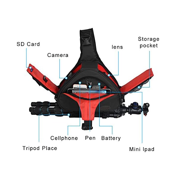 CADeN Kameratasche,Kamera Tasche Kamera Sling Crossbag Fototasche Kamera Umhängetasche Kompatibel mit Canon Nikon Sony DSLR/SLR Objektiv Stativ（Schwarz） – Bild 3