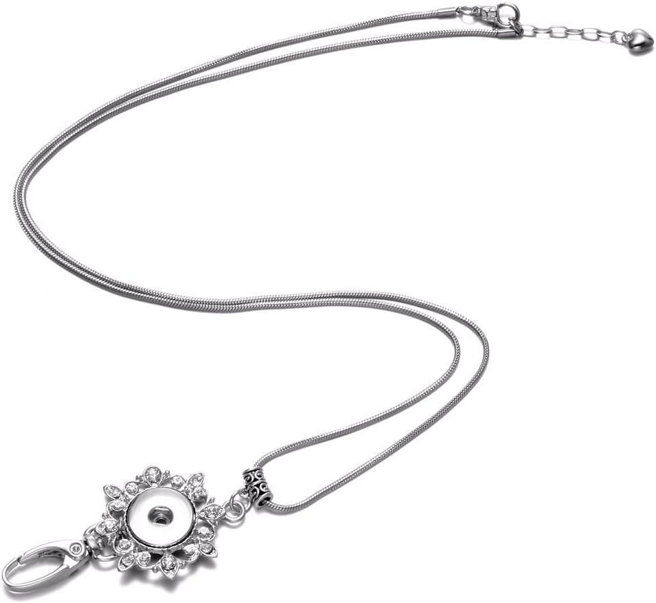 Soleebee Snap Jewelry Lanyard, 33.9'' Stainless Steel Snake Chain Lanyard Necklace for ID Badges Keys (Silver Flower)
