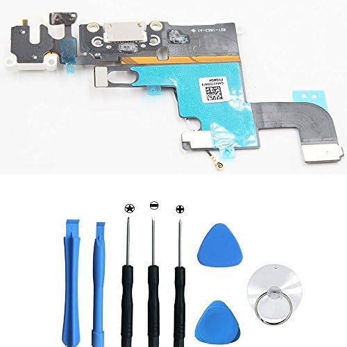 Leadfly New Original USB Charging Port Dock Connector Flex Cable + Microphone + Headphone Audio Jack Port Ribbon Cable Replacement Part for iPhone 6 4.7 White+8 in 1 tools Kits