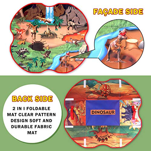 GILOBABY kid dinosaurier spielzeug mit 2 in 1 spielmatte & bäume & felsen, pädagogisches lernen dino modell spielzeug… – Bild 4