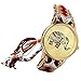 Lancardo Thailand Vintage Adjustable Woven Strap Bracelet Watch with Elephant Gold Tone Plate