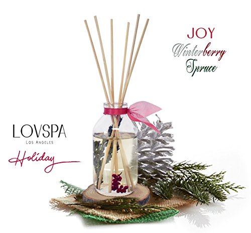 LOVSPA Joy Winterberry Spruce Luxury Reed Diffuser Oil Set | Wood Coaster Included | Cedar, Balsam, Berries and Spice Scented Oil | Rustic Winter Home Decor ~ Liquid Potpourri