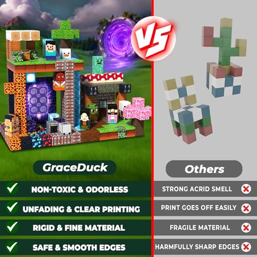 GraceDuck 300PCS Magnetic Blocks - Magnet Building Blocks, Stacking Magnetic Cubes Toys Adventure Themed Set, STEM Montessori Sensory Toys for Kids Boys and Girls Ages 3 4 5 6 7 8 9 Birthday Gifts