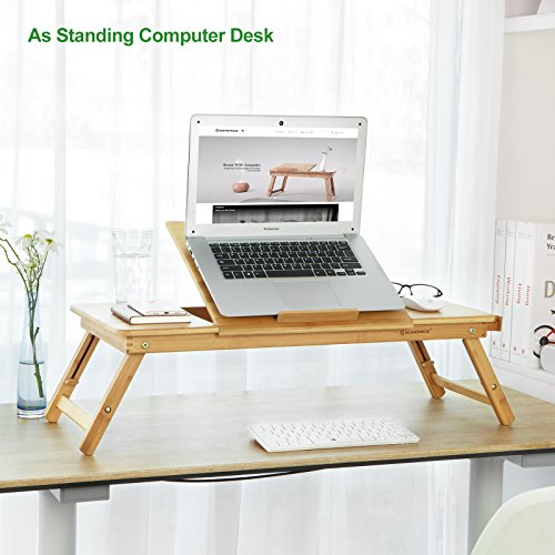 SONGMICS Large RightLeft Handed Laptop Desk Bamboo Bed Tray Tilting