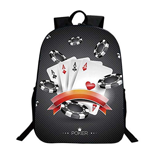 Poker Tournament Decorations Multifunction School Bag,Artistic Display Spread Chips with Poker Cards Lifestyle Decorative For school,One_Size - Thumbnail 3