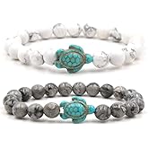 Caiyao 8mm Sea Turtles Beads Bracelet Turquoise Natutal Stone Elastic Stretch Bracelet for Women Men