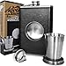 The Premium Shot Flask (8oz) - Includes a Built-in 2oz Collapsible Shot Glass and Bonus Funnel - Leak Proof - Food Grade 304 18/8 Stainless Steel and Faux Leather Wrap by Future Hydrate (Black, 8 oz)