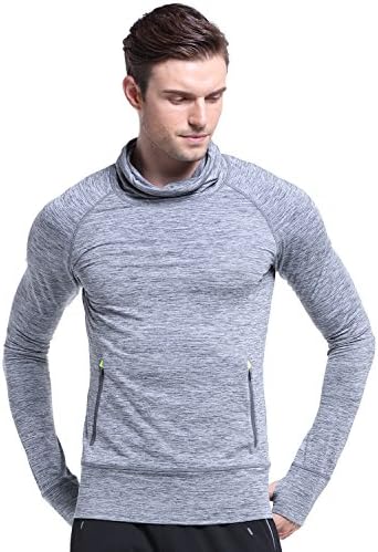 ZOANO Men's Pile Collar Running Sports Long Sleeve T-Shirt With Thumb Holes (gray, XXXLarge)
