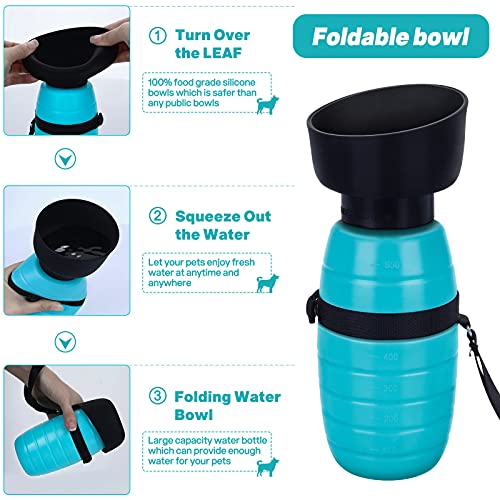 Pecute Dog Water Bottle Foldable(16.9oz/21.9oz), Convenient 2 in 1 Dog Water Dispenser, Leak-Proof Dog Travel Water… - Image 3