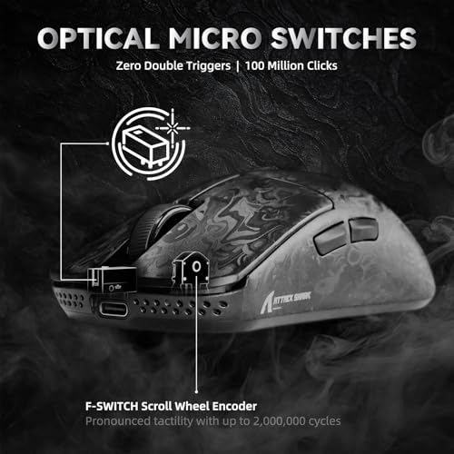 ATTACK SHARK R11 Ultra 8K Carbon Fiber Wireless Gaming Mouse,PAW3950 MAX Sensor,49g Ultra-Lightweight,Nordic 52840 MCU Chip,42000 DPI,Wired/BT/2.4GHz Wirelss Programmable Mouse for PC/Mac(Ink)