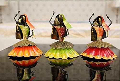 BLUE ZONE CRAFTSIron Dancing Rajasthani Figurine, Standard, Multicolour, Set of 3
